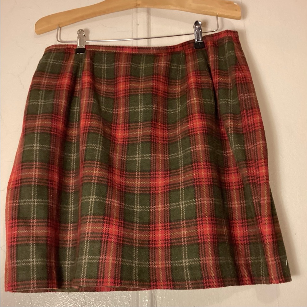 Easy Pieces Plaid Skirt size 16 Vintage 16' across Red & Green USA wool poly - Picture 2 of 8